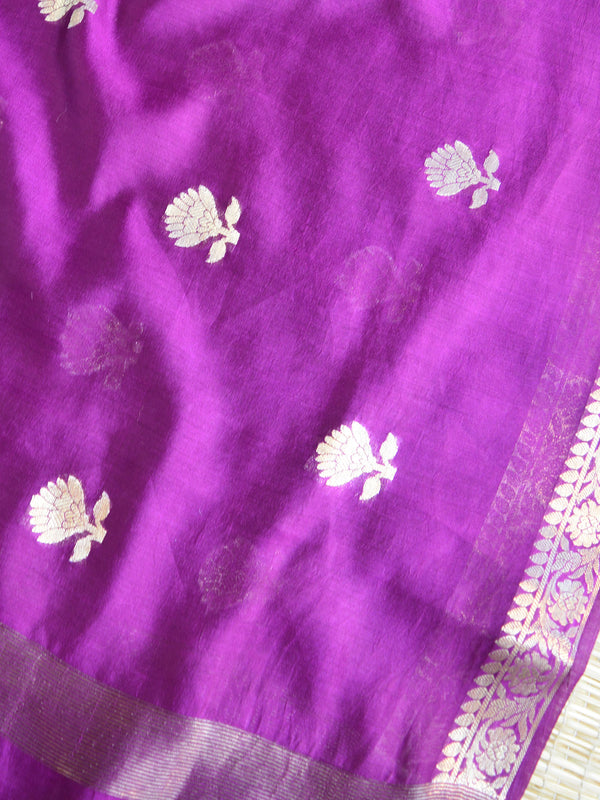 Banarasee Handloom Pure Silk Zari Buti Salwar Kameez Fabric With Dupatta-Purple