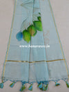 Banarasee Pure Handloom Chanderi Hand Painted Dupatta-Blue