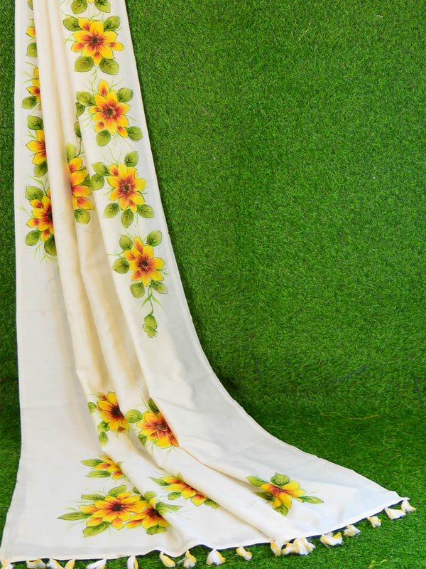 Banarasee Chanderi Handpainted Saree-White