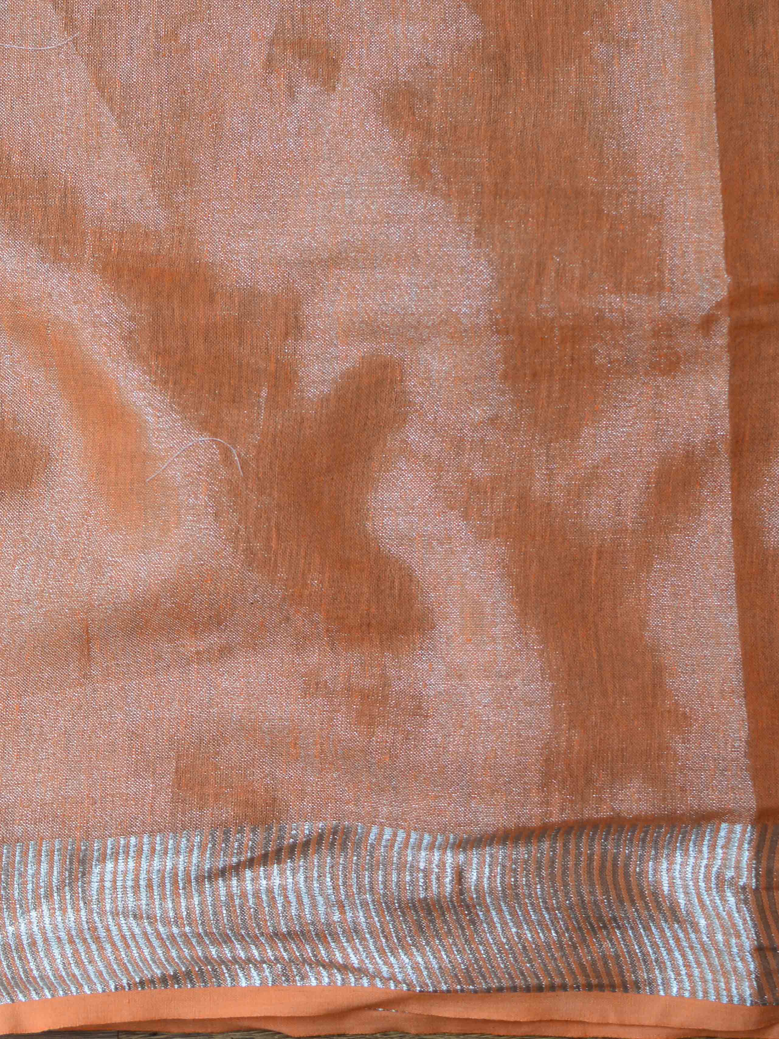 Banarasee Handloom Pure Linen By Tissue Saree With Pearl Embroidery-Peach