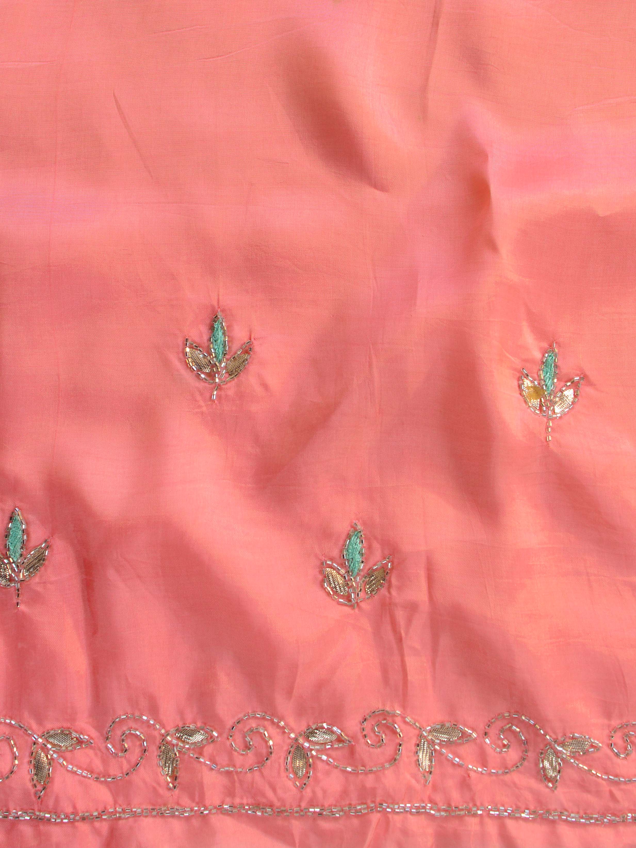 Banarasee Semi-Stitched Katdana & Zardozi Hand-Work Lehenga Blouse & Dupatta-Peach
