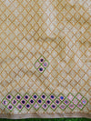 Banarasee Brocade Salwar Kameez Fabric With Mirror Work-Beige & Pink