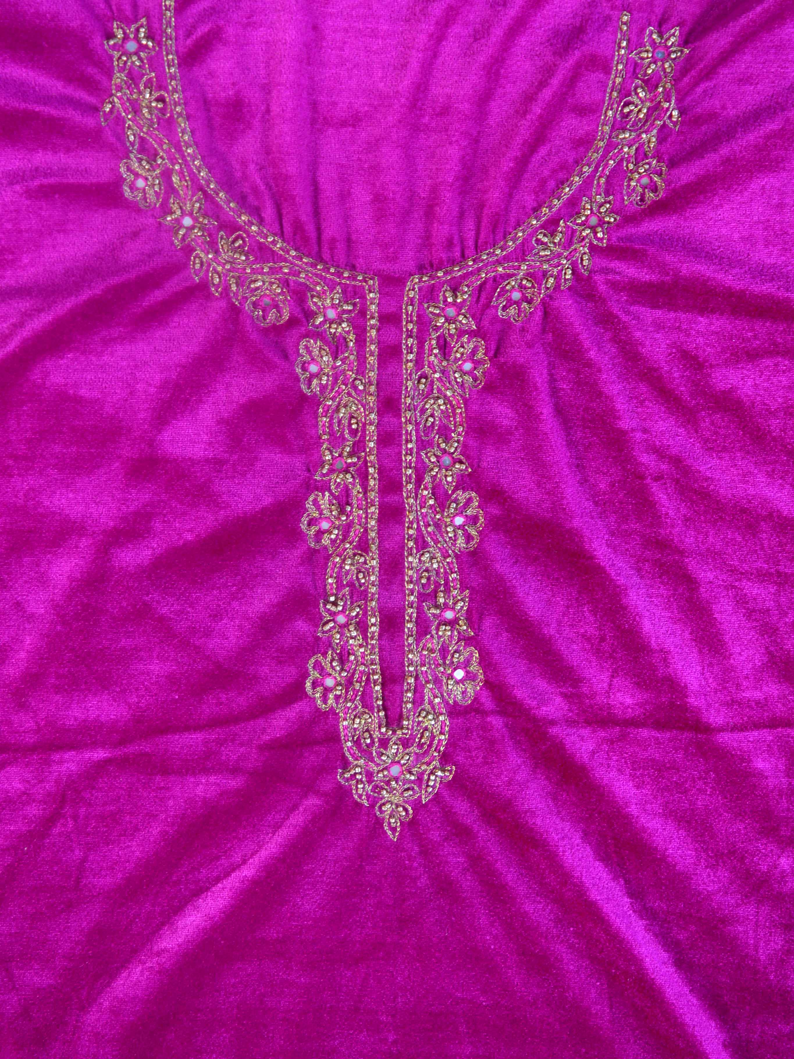 Banarasee Hand-Embroidered Velvet Salwar Kameez Set-Magenta