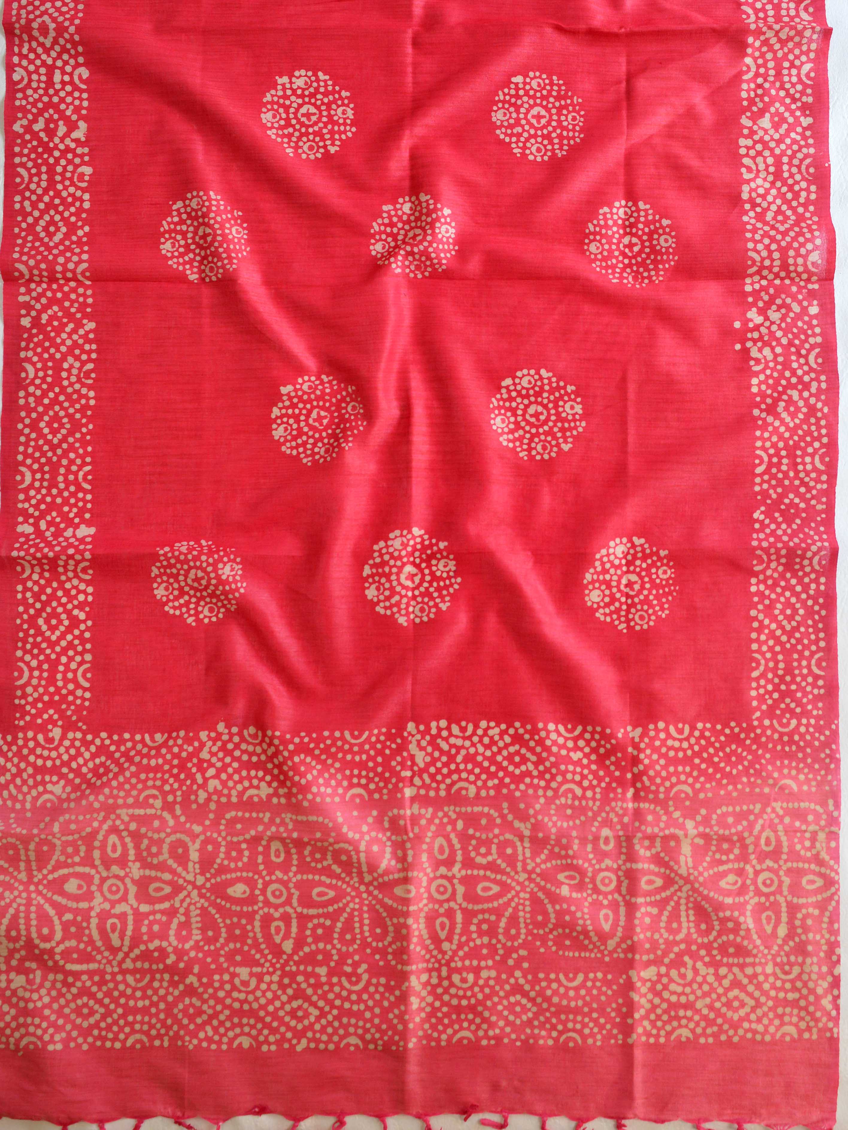 Pure Handloom Khadi Cotton Hand-Dyed Batik Pattern Salwar Kameez Dupatta Set-Red