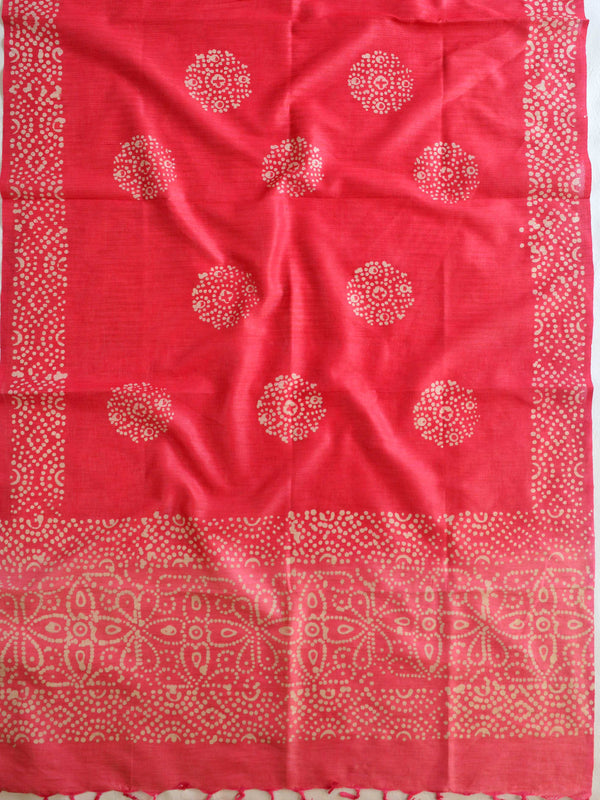 Pure Handloom Khadi Cotton Hand-Dyed Batik Pattern Salwar Kameez Dupatta Set-Red