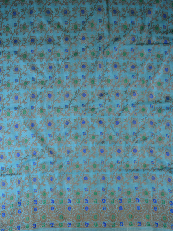 Banarasee Salwar Kameez Cotton Silk Resham Buti Woven Fabric-Pink & Blue