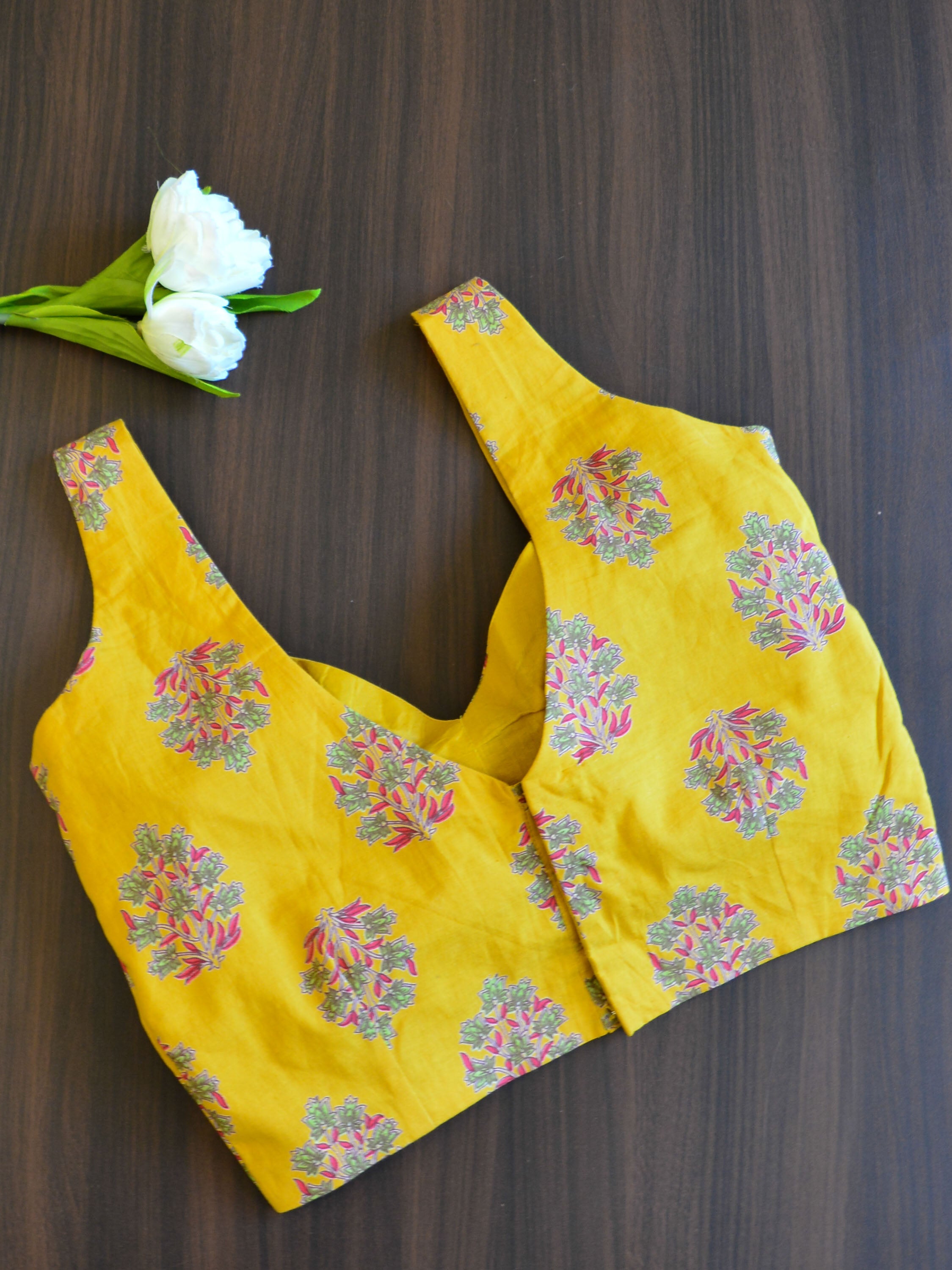 Pure Cotton Handblock Printed Blouse-Yellow