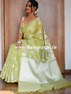 Banarasee Handwoven Cotton Silk With Silver Zari Buti & Border-Pastel Green