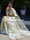 Banarasee Handloom Pure Linen By Tissue Saree With Pearl Embroidery-Beige