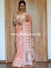 Banarasee Handwoven Organza Silk Floral Embroidery Saree-Peach