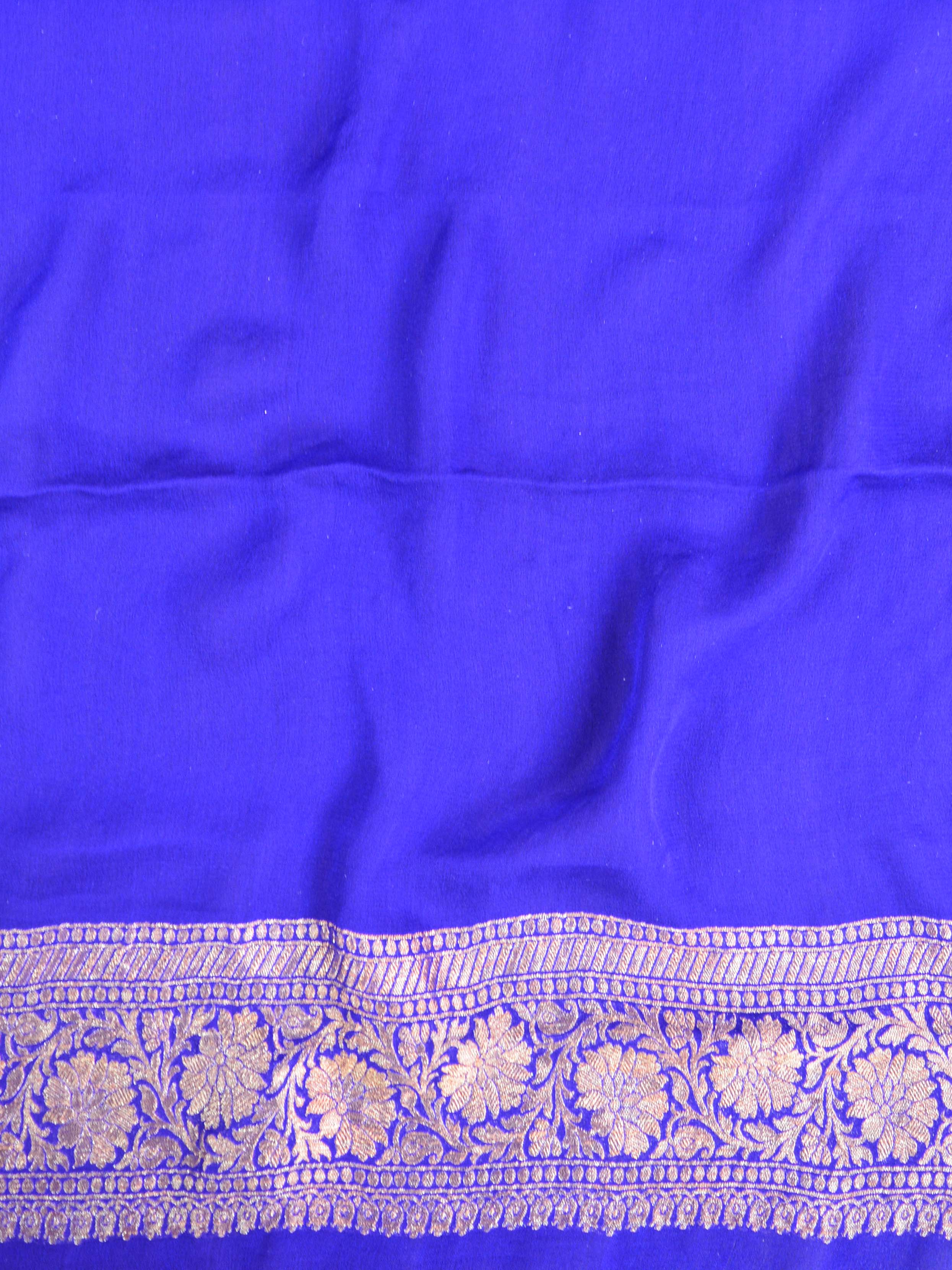 Banarasee Pure Khaddi Chiffon Silk Sari With Antique Zari Buta Design-Aqua Blue & Deep Blue Blouse
