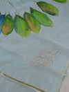 Banarasee Pure Handloom Chanderi Hand Painted Dupatta-Blue