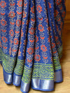 Banarasee Linen Cotton Bagru Hand-Block Printed Saree-Blue