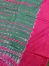 Handloom Mul Cotton Ajrakh Print Saree-Pink & Green