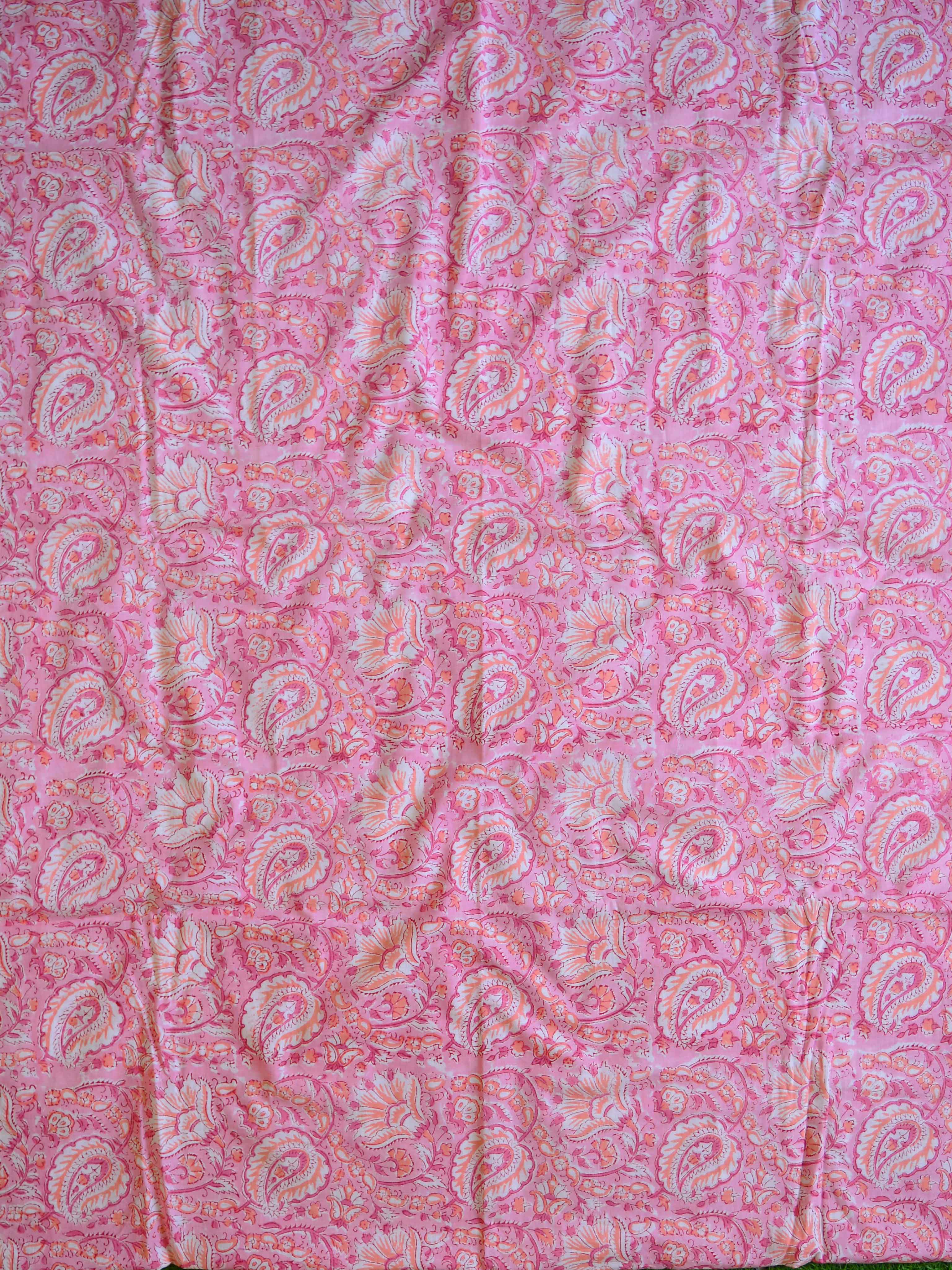Handloom Mul Cotton Handblock Printed Suit Set-Pink & White