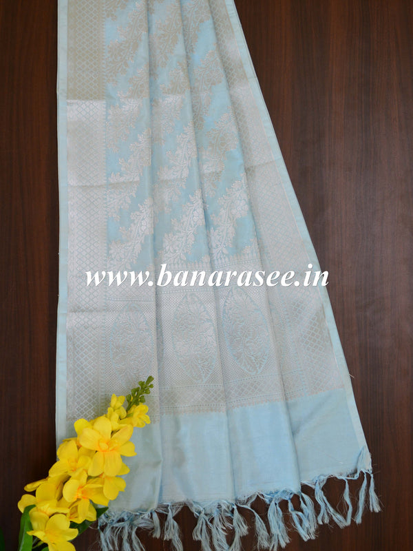 Banarasee Art Silk Dupatta Floral Stripes Design-Sea Green