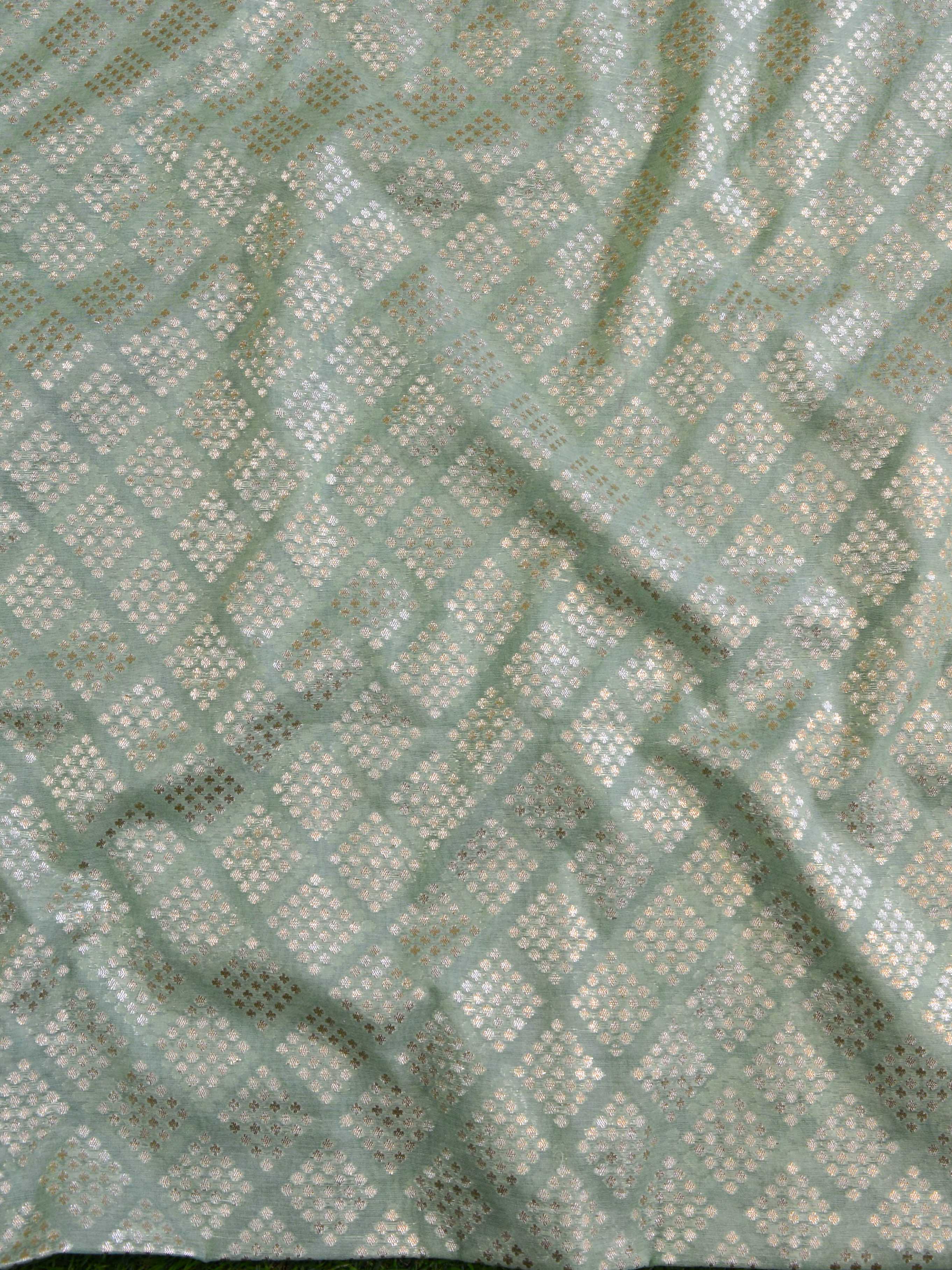 Banarasee Chanderi Cotton Salwar Kameez Zari Buti Fabric With Digital Print Dupatta-Green