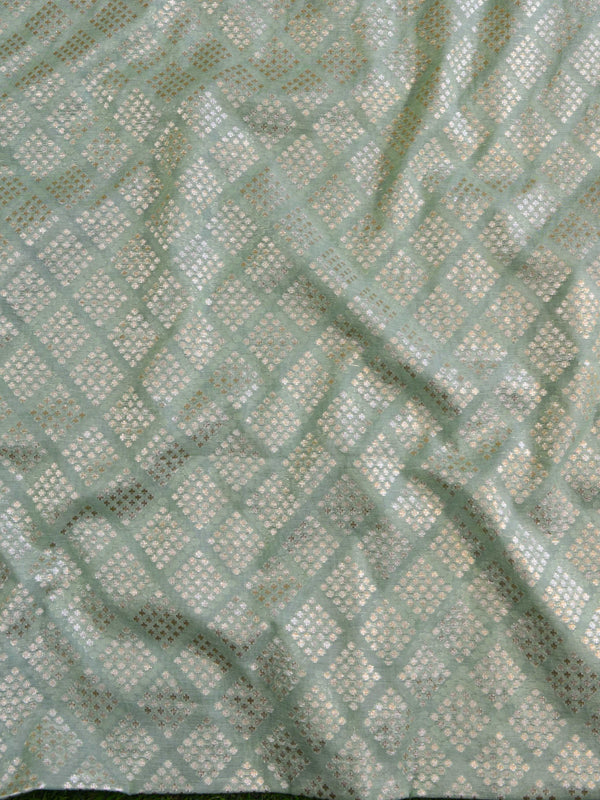 Banarasee Chanderi Cotton Salwar Kameez Zari Buti Fabric With Digital Print Dupatta-Green