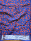 Banarasee Linen Cotton Bagru Hand-Block Printed Saree-Blue