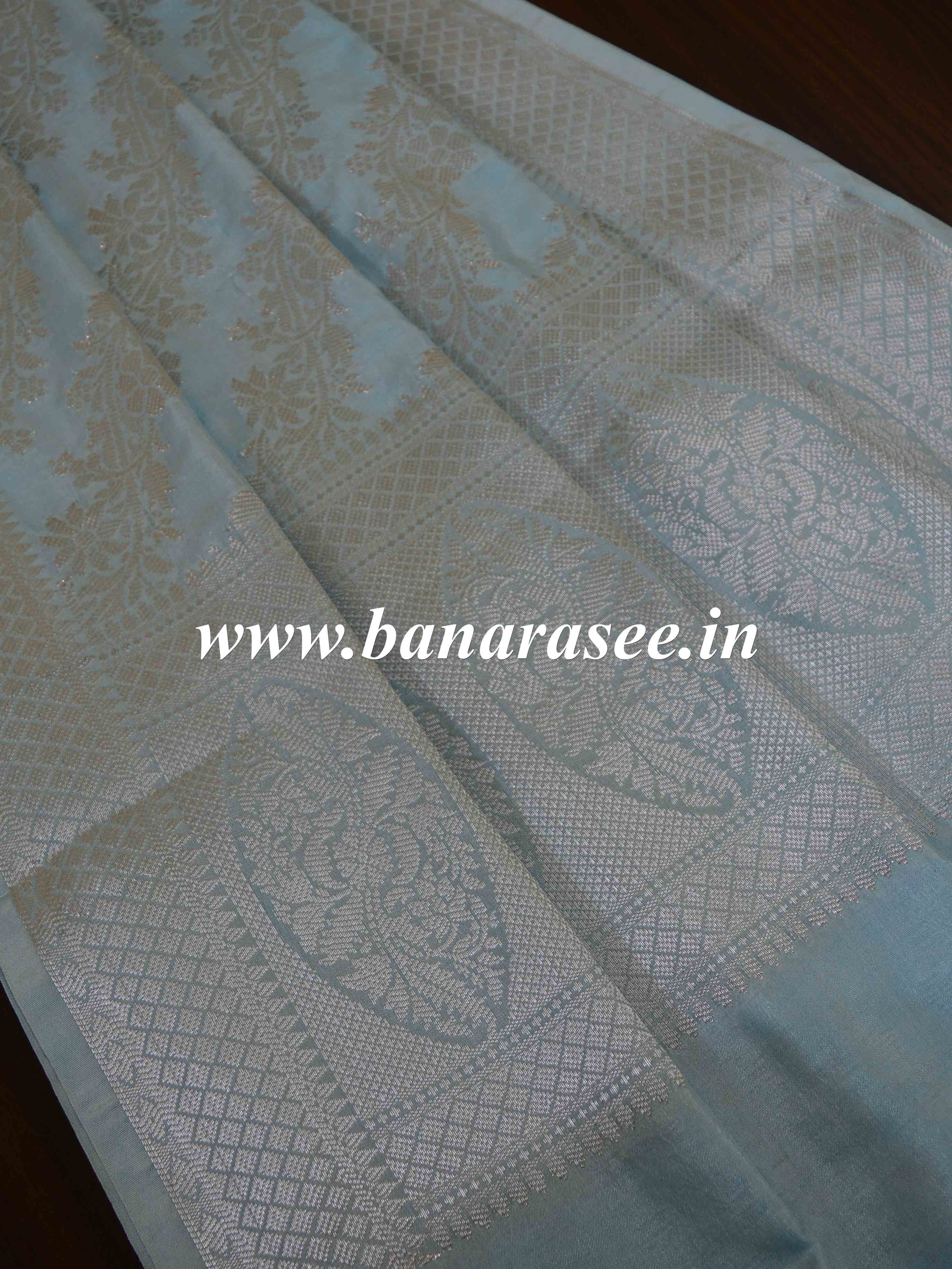 Banarasee Art Silk Dupatta Floral Stripes Design-Sea Green