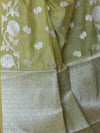 Banarasee Handwoven Cotton Silk With Silver Zari Buti & Border-Pastel Green