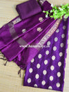 Banarasee Handloom Pure Silk Zari Buti Salwar Kameez Fabric With Dupatta-Purple