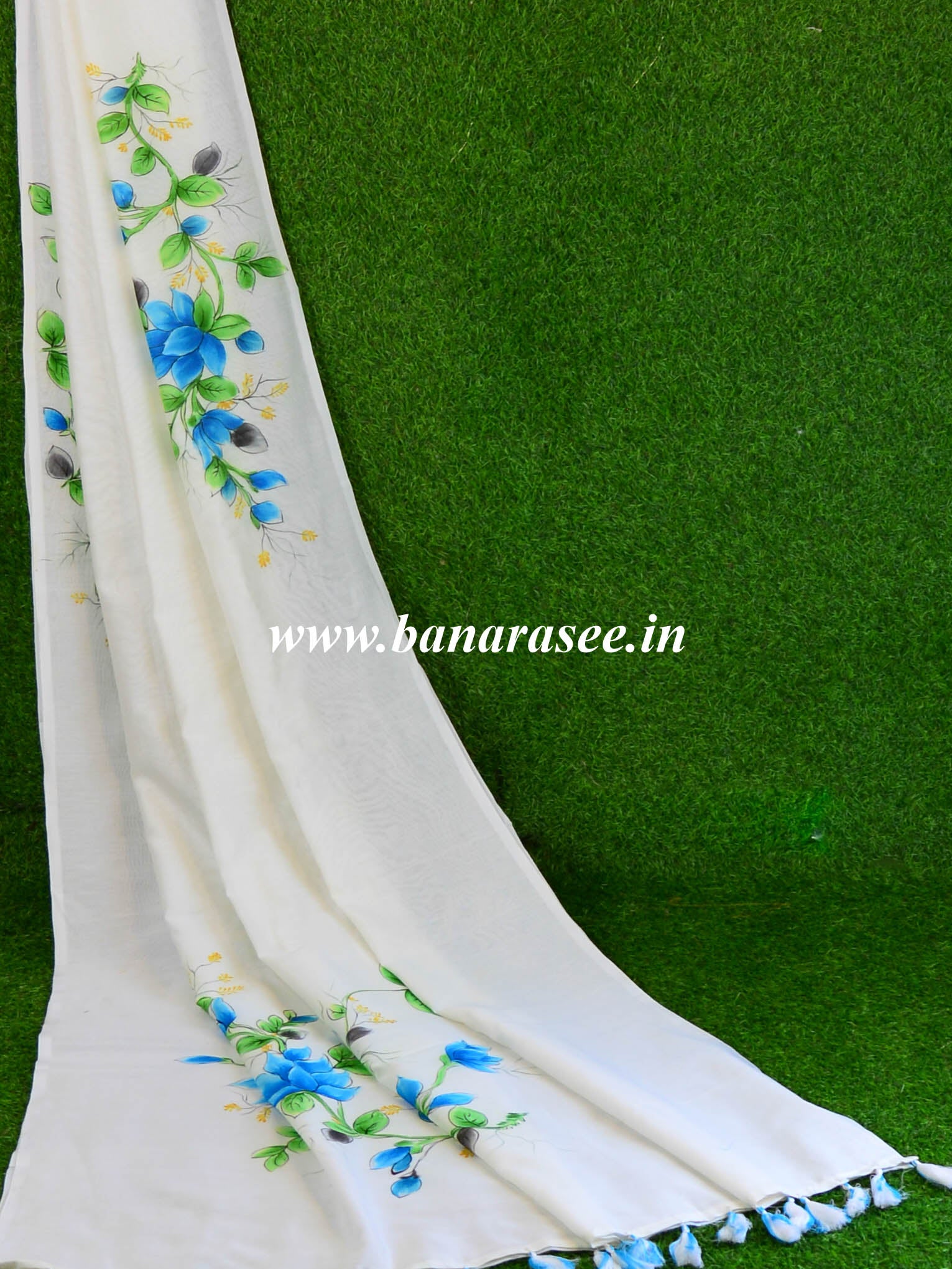 Banarasee Chanderi Handpainted Saree-White