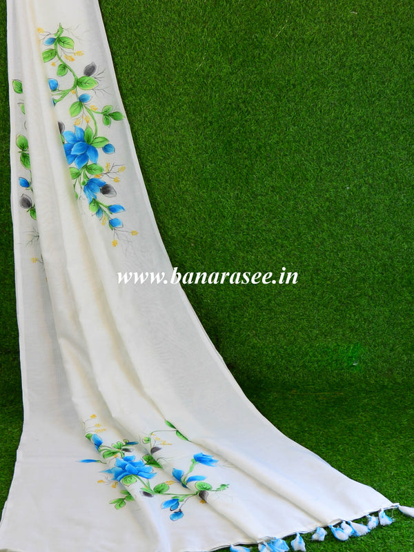 Banarasee Chanderi Handpainted Saree-White