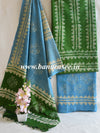 Pure Handloom Khadi Cotton Hand-Dyed Batik Pattern Salwar Kameez Dupatta Set-Blue & Green