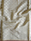 Banarasee Handwoven Cotton Silk With Silver Zari Buti & Border-Pastel Green