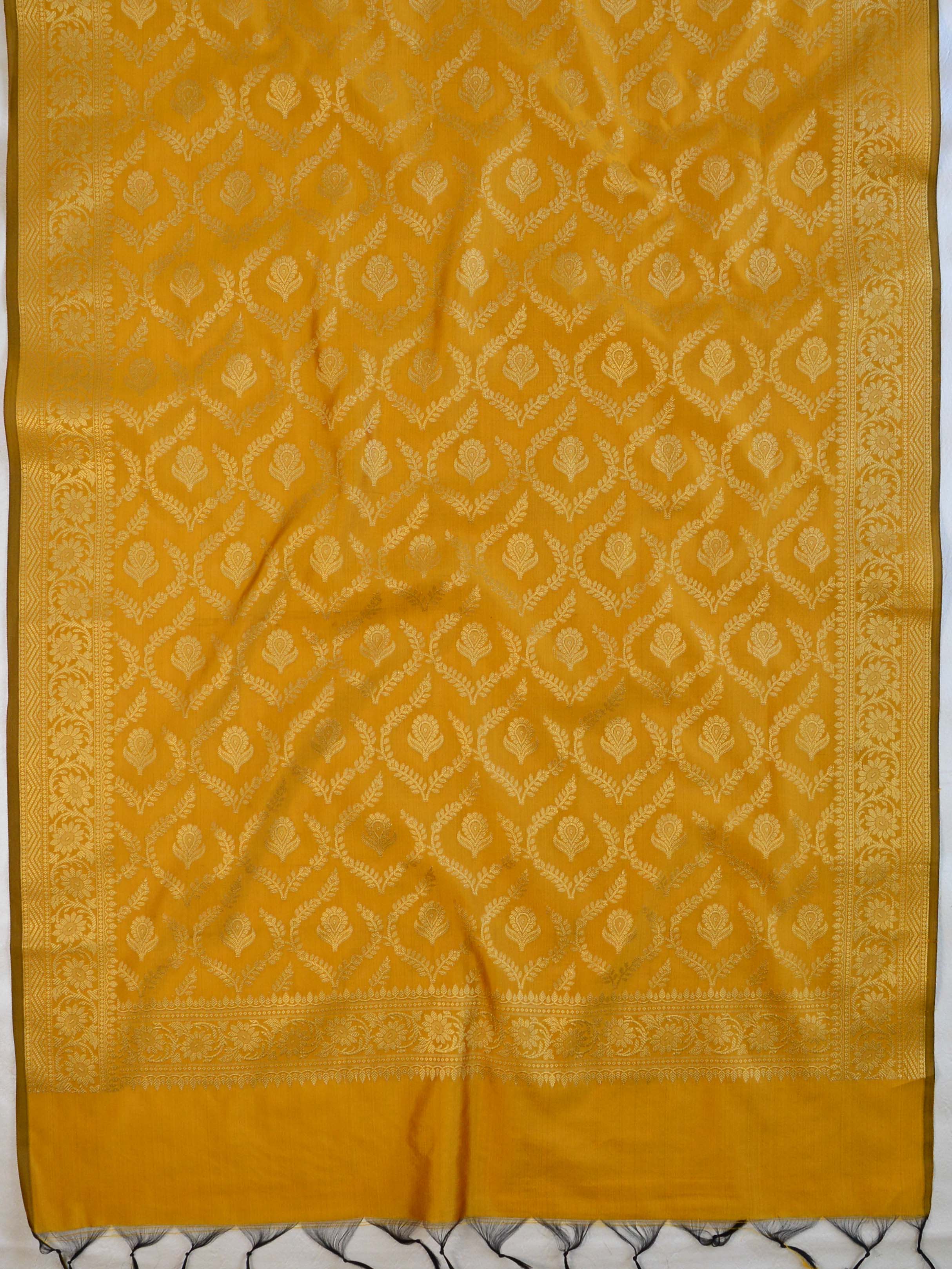 Banarasee Art Silk Jaal Design Dupatta-Mustard Yellow