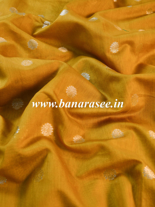 Banarasee Zari Buta Print Chanderi Fabric-Yellow