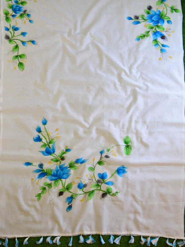 Banarasee Chanderi Handpainted Saree-White