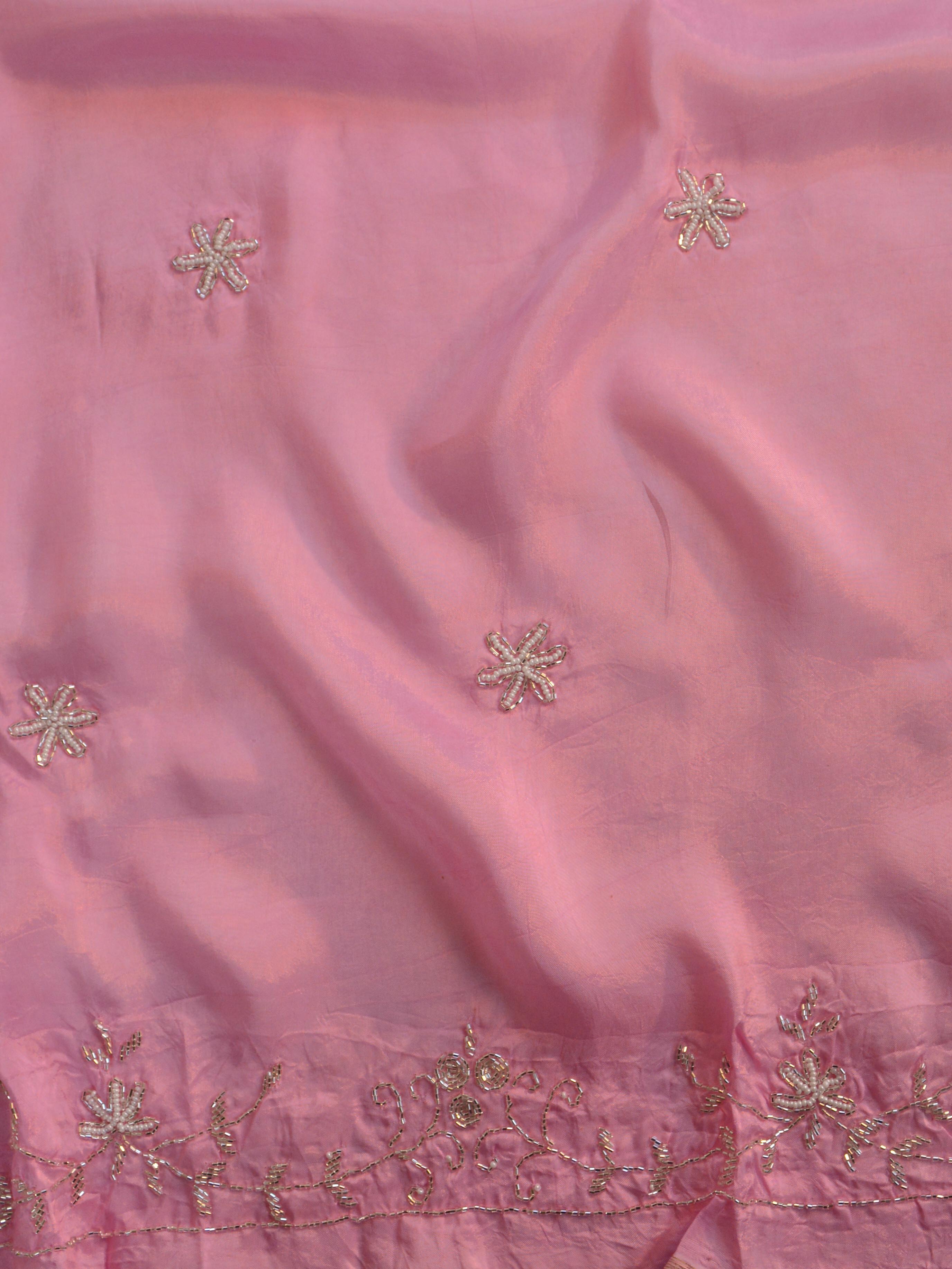 Banarasee Semi-Stitched Hand-Work Ombre Dye Zig-Zag Design Lehenga Blouse & Dupatta-Pink