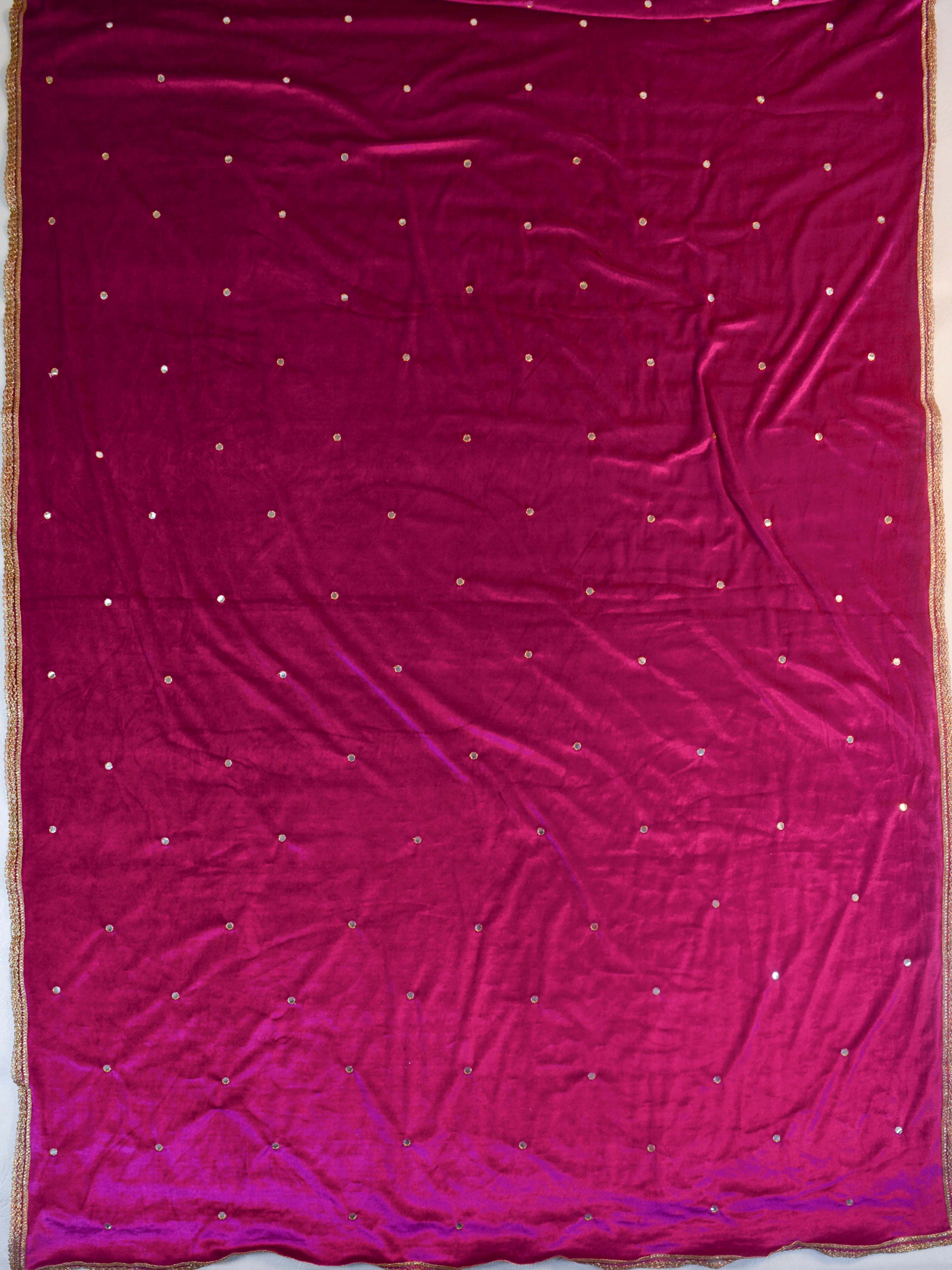 Banarasee Hand-Embroidered Velvet Salwar Kameez Set-Magenta