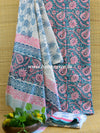 Handloom Mul Cotton Handblock Printed Suit Set-White & Blue