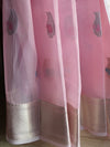 Banarasee Organza Mix Saree With Buti Design & Zari Border-Pink