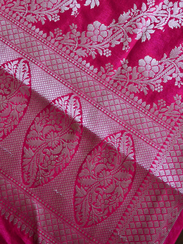 Banarasee Art Silk Dupatta Floral Stripes Design-Pink