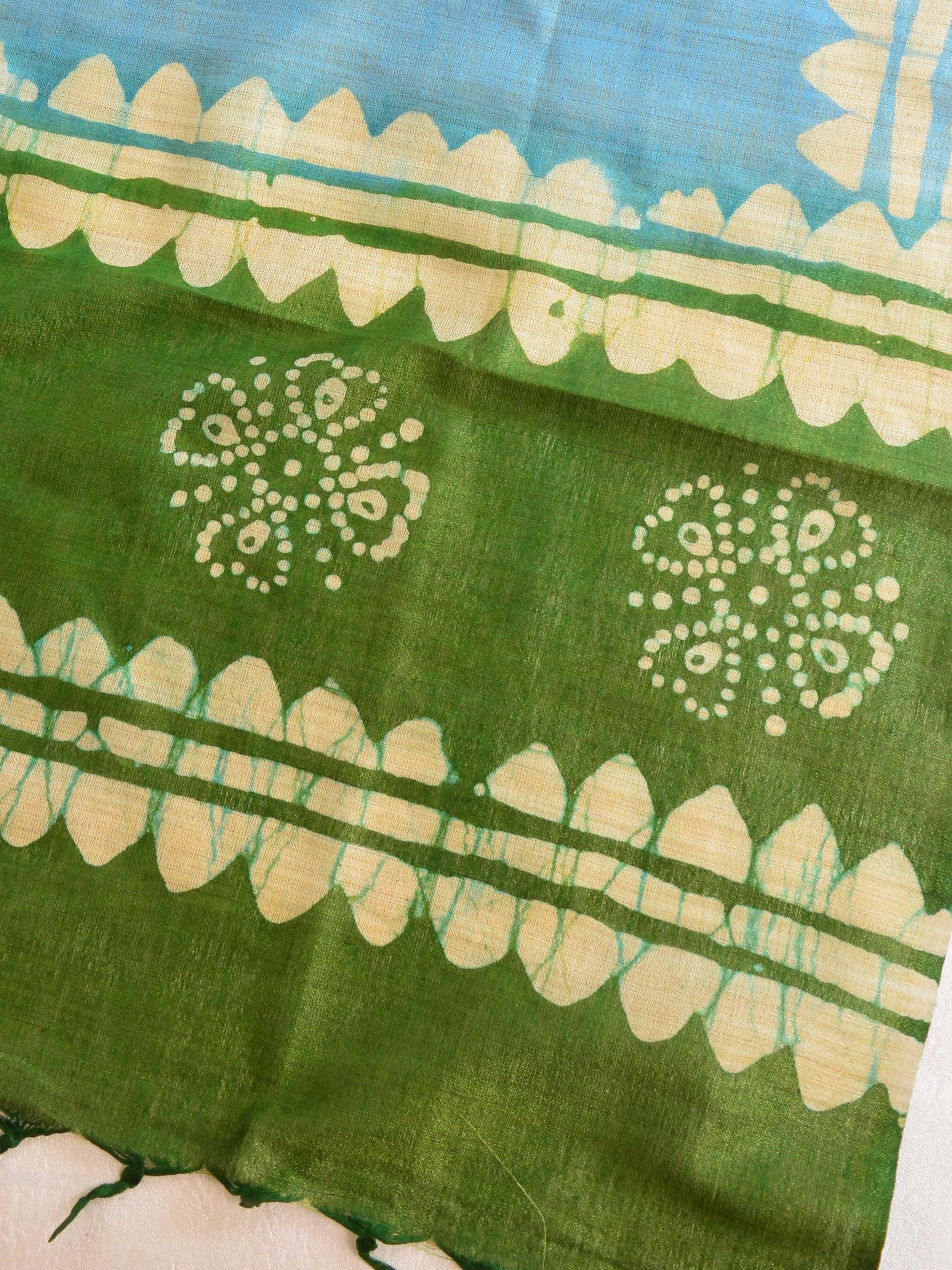 Pure Handloom Khadi Cotton Hand-Dyed Batik Pattern Salwar Kameez Dupatta Set-Blue & Green