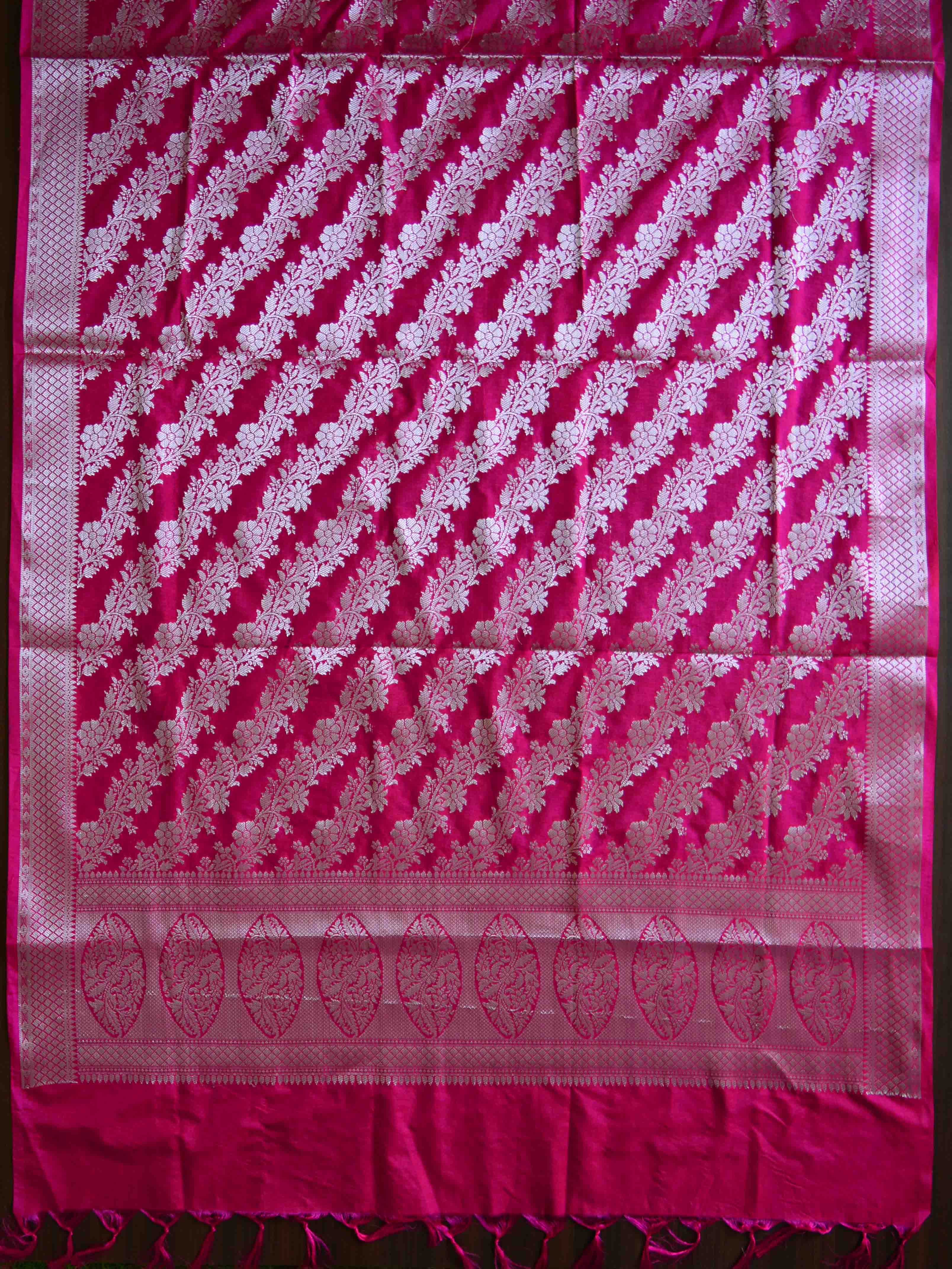 Banarasee Art Silk Dupatta Floral Stripes Design-Pink