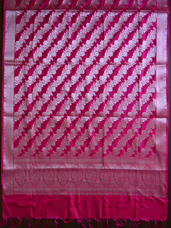 Banarasee Art Silk Dupatta Floral Stripes Design-Pink