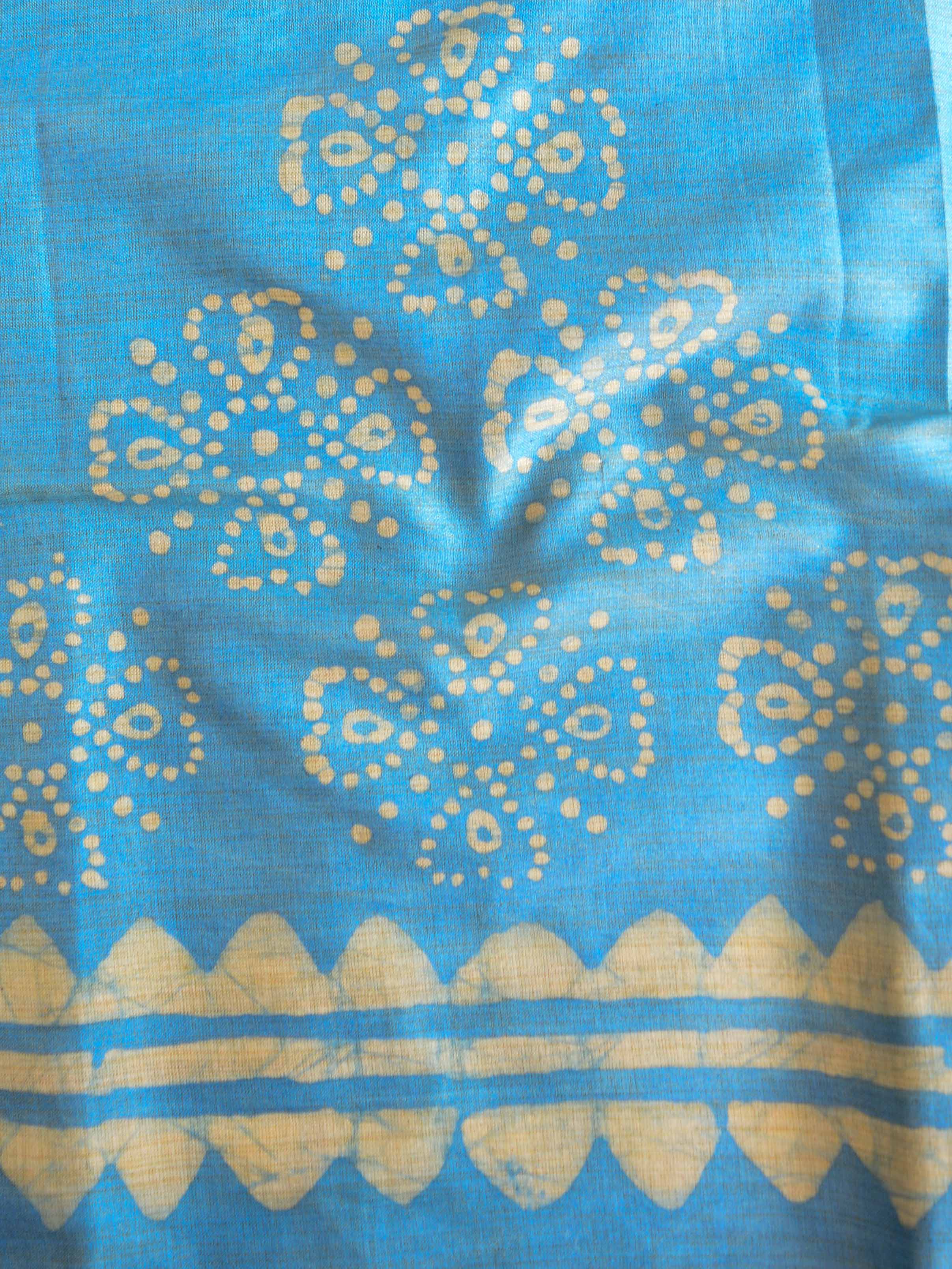 Pure Handloom Khadi Cotton Hand-Dyed Batik Pattern Salwar Kameez Dupatta Set-Blue & Green