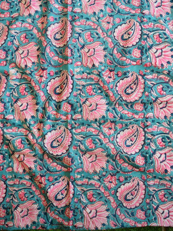 Handloom Mul Cotton Handblock Printed Suit Set-White & Blue