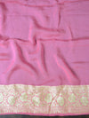 Banarasee/Banarasi Pure Khaddi Georgette Sari With Silver Zari Floral Jaal-Strawberry Pink