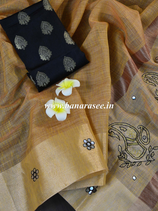 Banarasee Cotton Silk Saree With Hand-Embroidery Work-Yellow