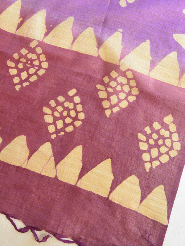 Pure Handloom Khadi Cotton Hand-Dyed Batik Pattern Salwar Kameez Dupatta Set-Violet & Purple