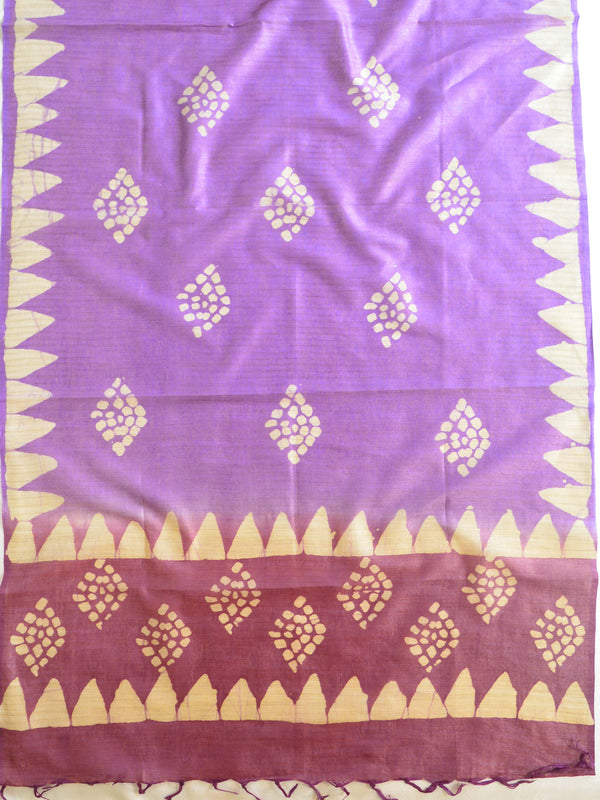 Pure Handloom Khadi Cotton Hand-Dyed Batik Pattern Salwar Kameez Dupatta Set-Violet & Purple
