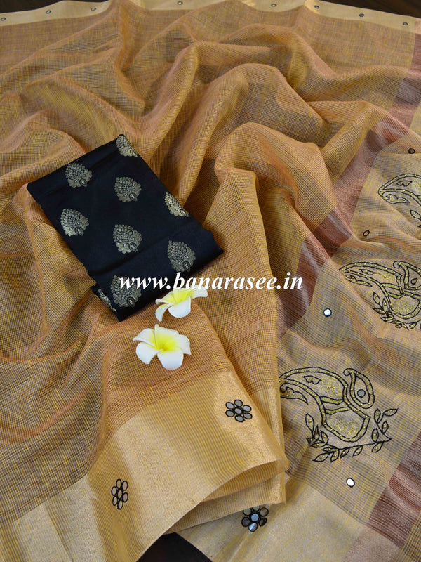 Banarasee Cotton Silk Saree With Hand-Embroidery Work-Yellow