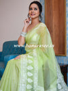 Banarasee Handwoven Organza Silk Floral Embroidery Saree-Light Green