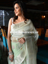 Banarasee Organza Mix Saree With Buti Design & Zari Border-Pastel Green